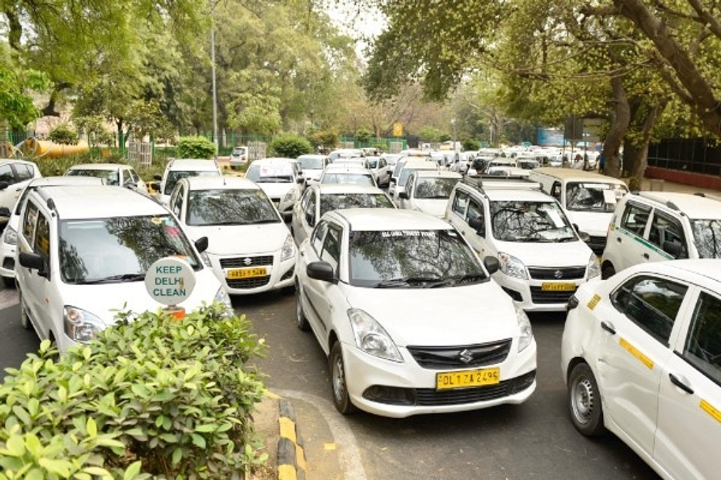 Rental cabs standing in a que
