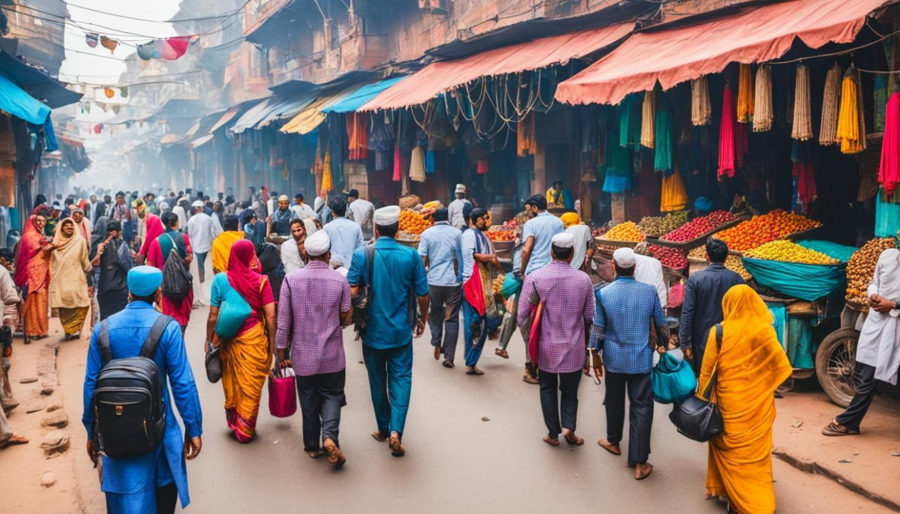 People strolling in the market
